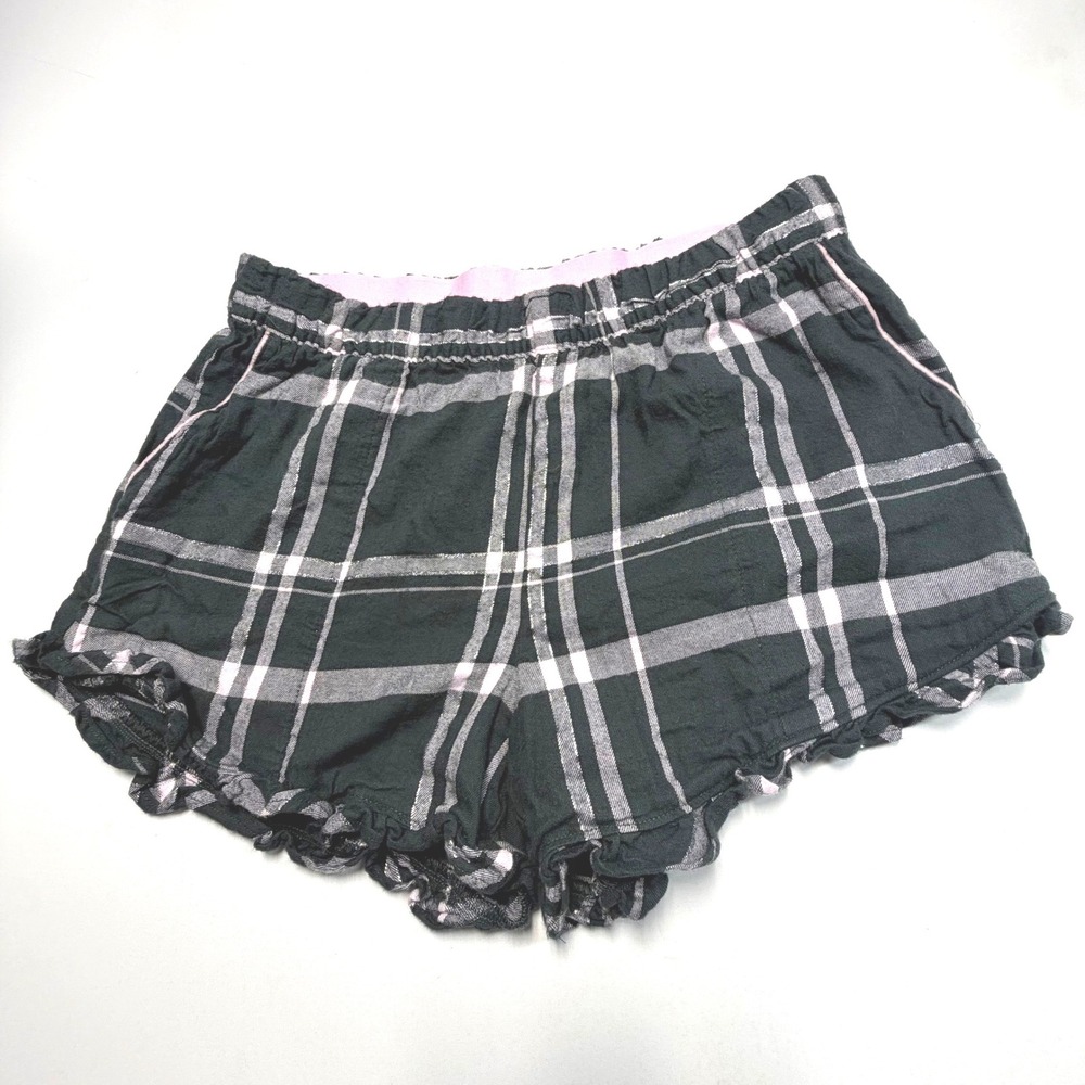 Soma Plaid Pajama Shorts Small Pink Black Ruffle Lounge Sleepwear Coquette